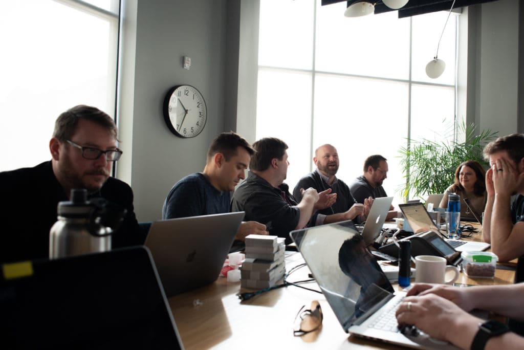 Much of the team at a recent co-working day