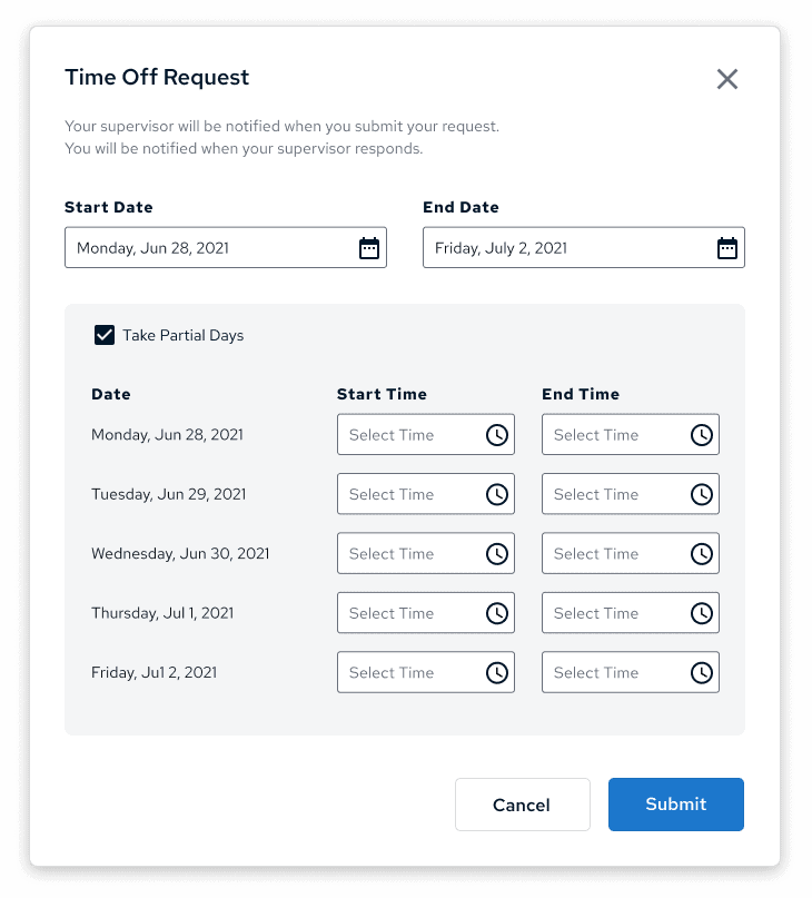 complex UI design for a time off request form