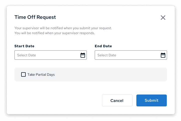simple UI design for a time off request form