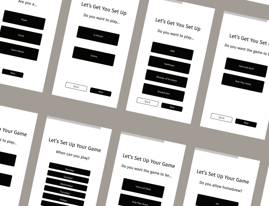 wireframes for the party starter app