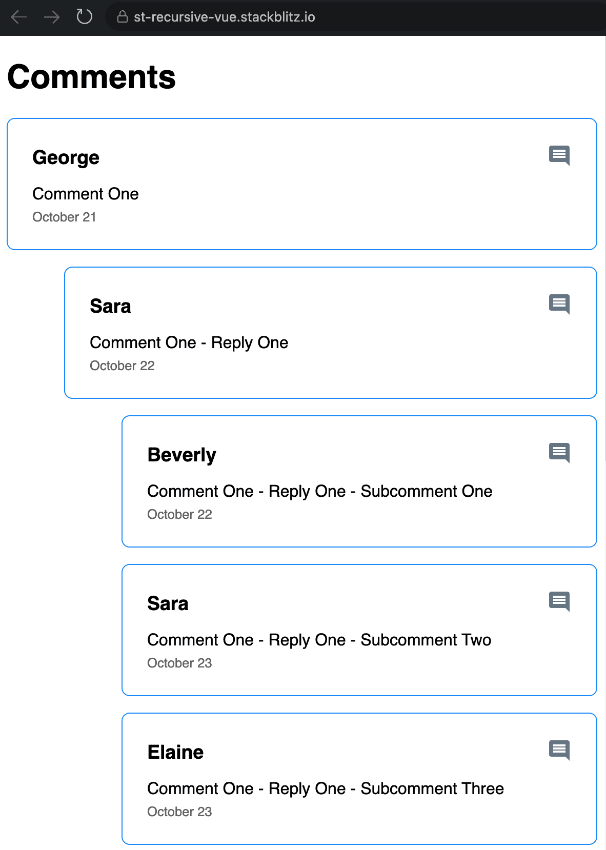 Comment thread output showing threaded replies