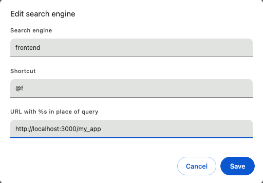 Adding localhost url as a browser shortcut