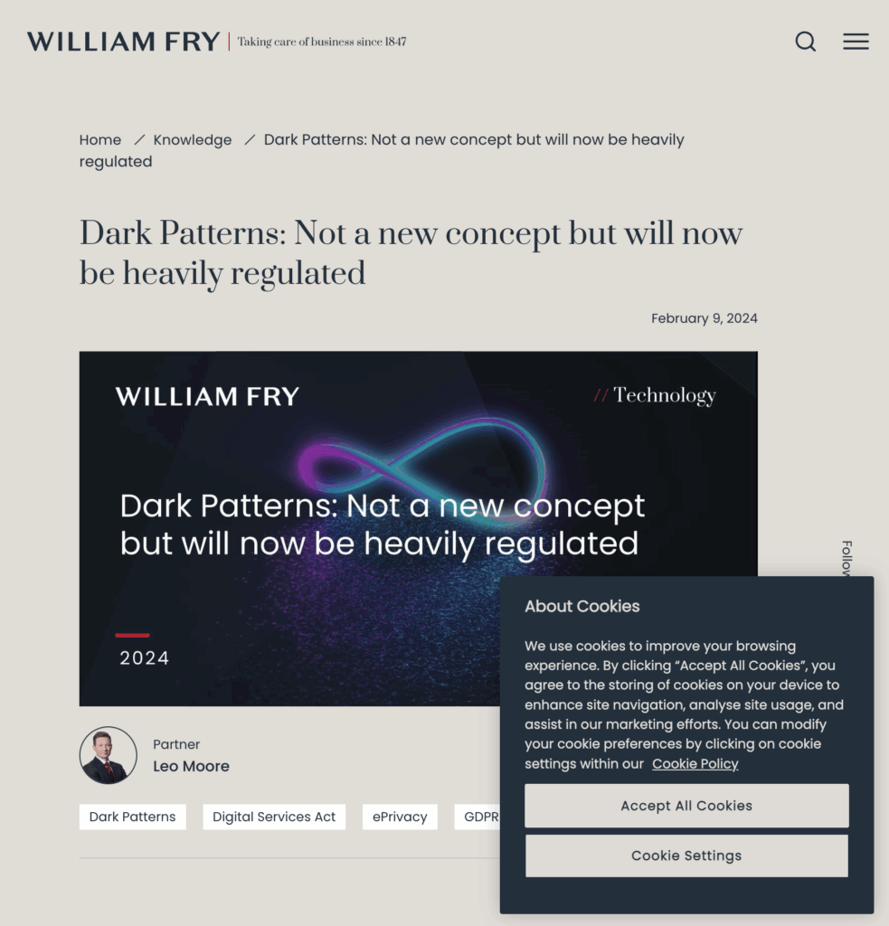 William Fry article about Dark Patterns