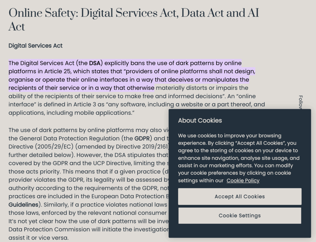 Cookie consent banner with "Accept All Cookies" and "Cookie Settings" buttons