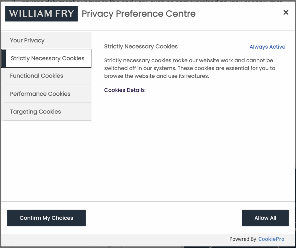 Cookie Consent Step 2: Strictly Necessary Cookies