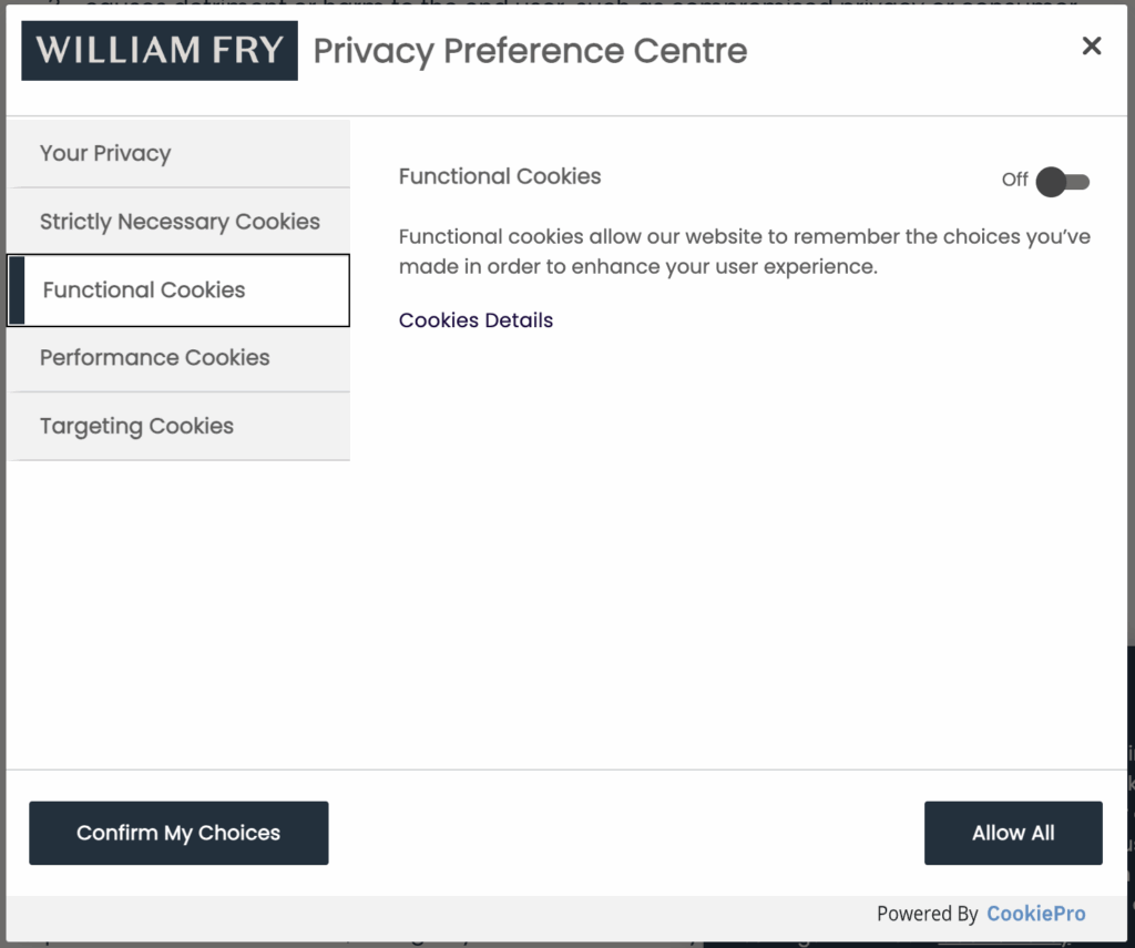 Cookie Consent Step 3: Functional Cookies