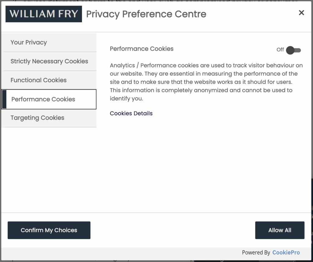Cookie Consent Step 4: Performance Cookies