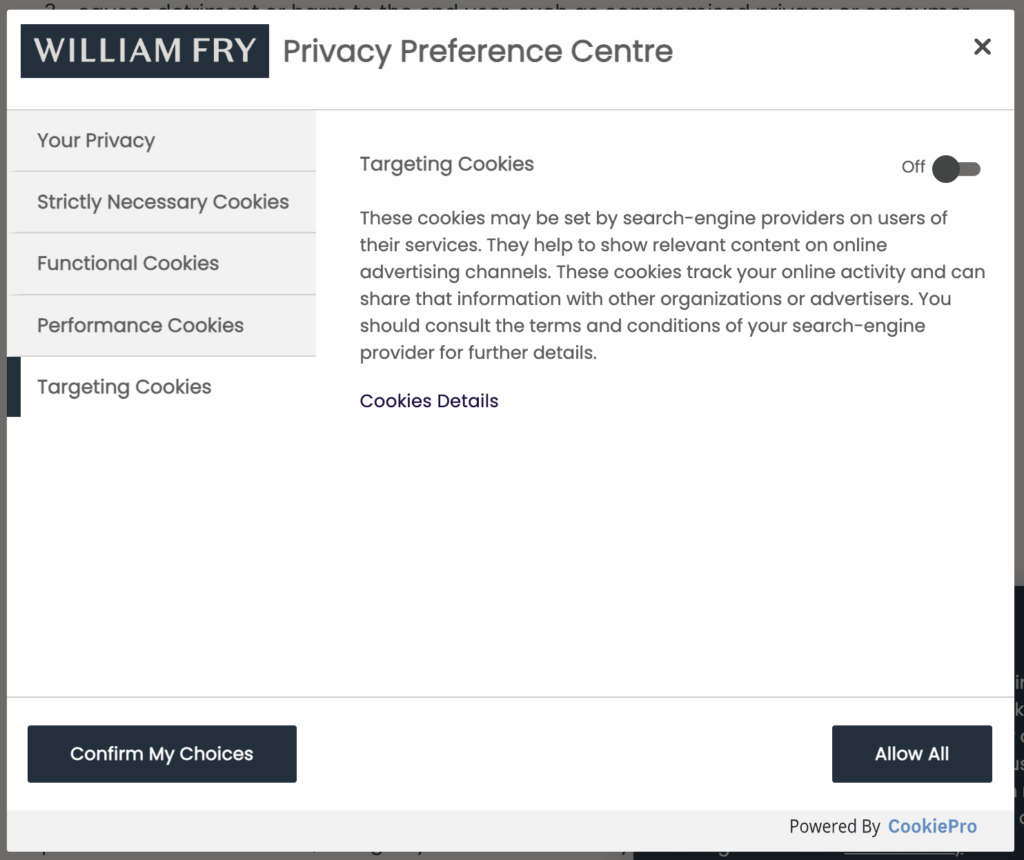 Cookie Consent Step 5: Targeting Cookies